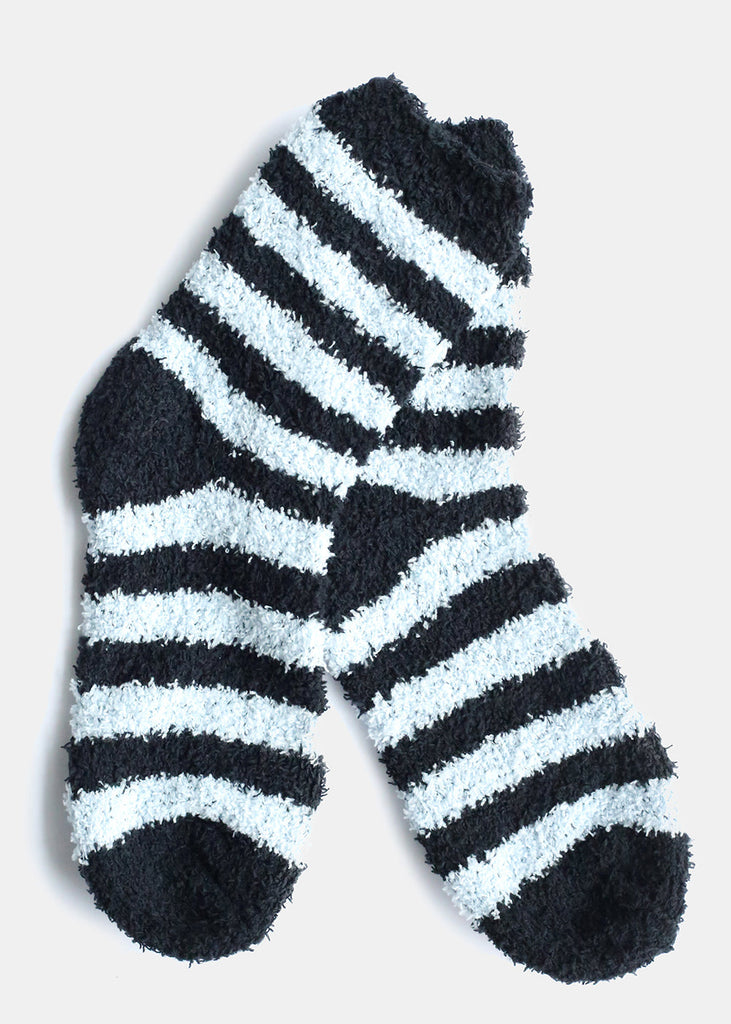 Fuzzy Socks with Stripes Black/blue ACCESSORIES - Shop Miss A