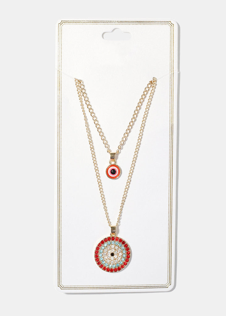 Evil Eye Layered Necklace Red/Gold JEWELRY - Shop Miss A