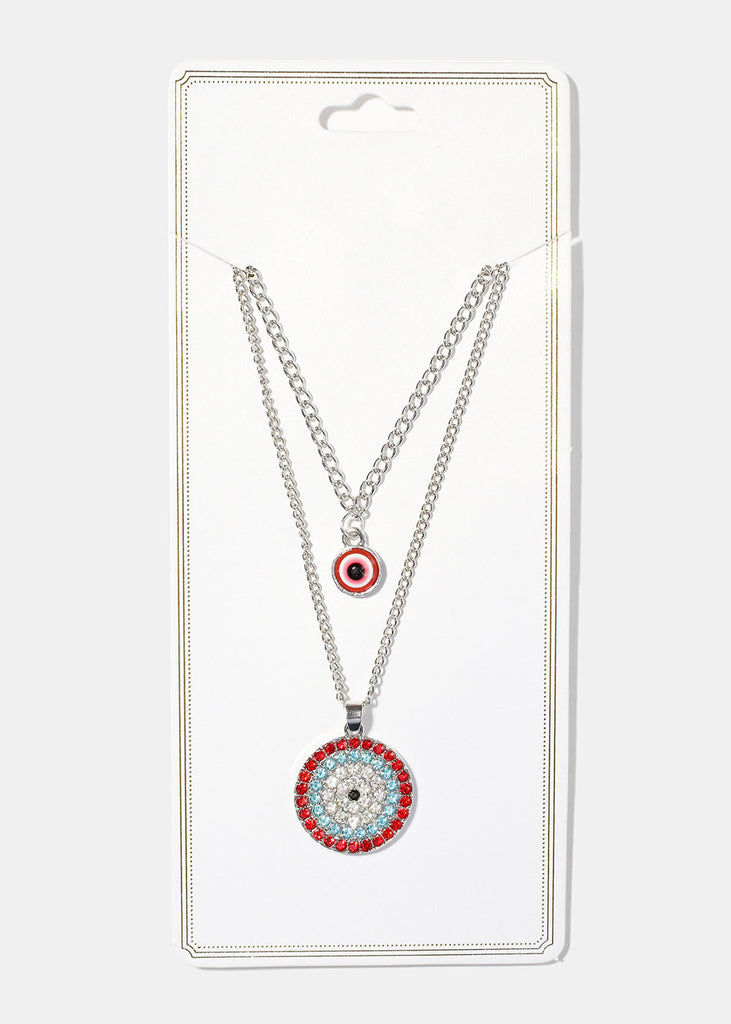 Evil Eye Layered Necklace Red/Silver JEWELRY - Shop Miss A