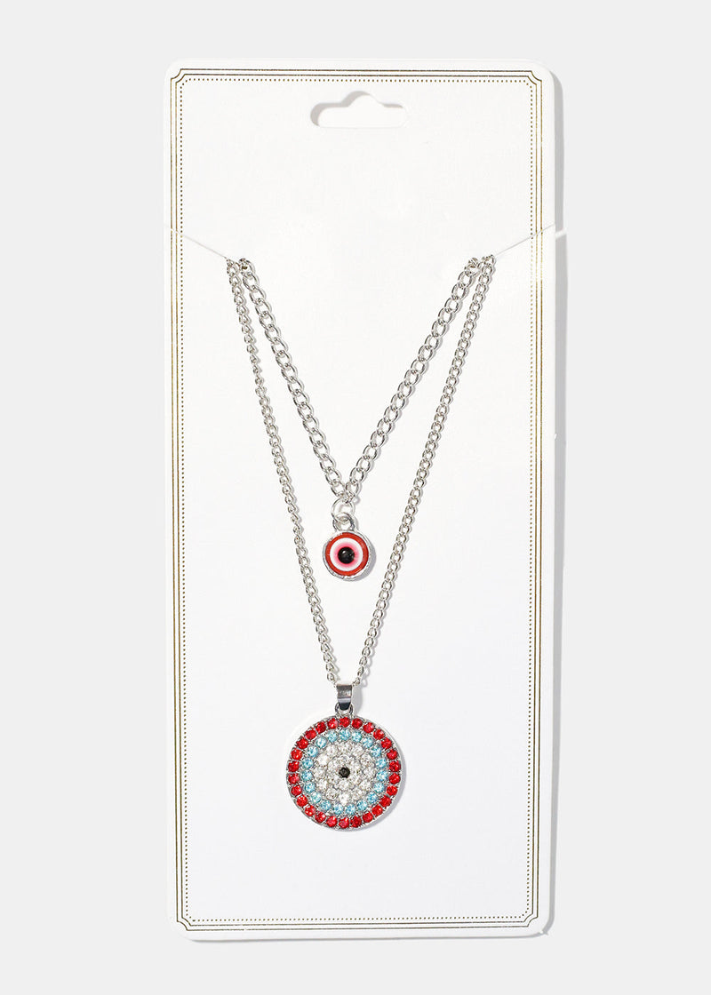 Evil Eye Layered Necklace Red/Silver JEWELRY - Shop Miss A
