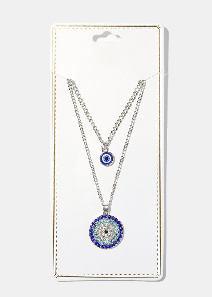 Evil Eye Layered Necklace Blue/Silver JEWELRY - Shop Miss A