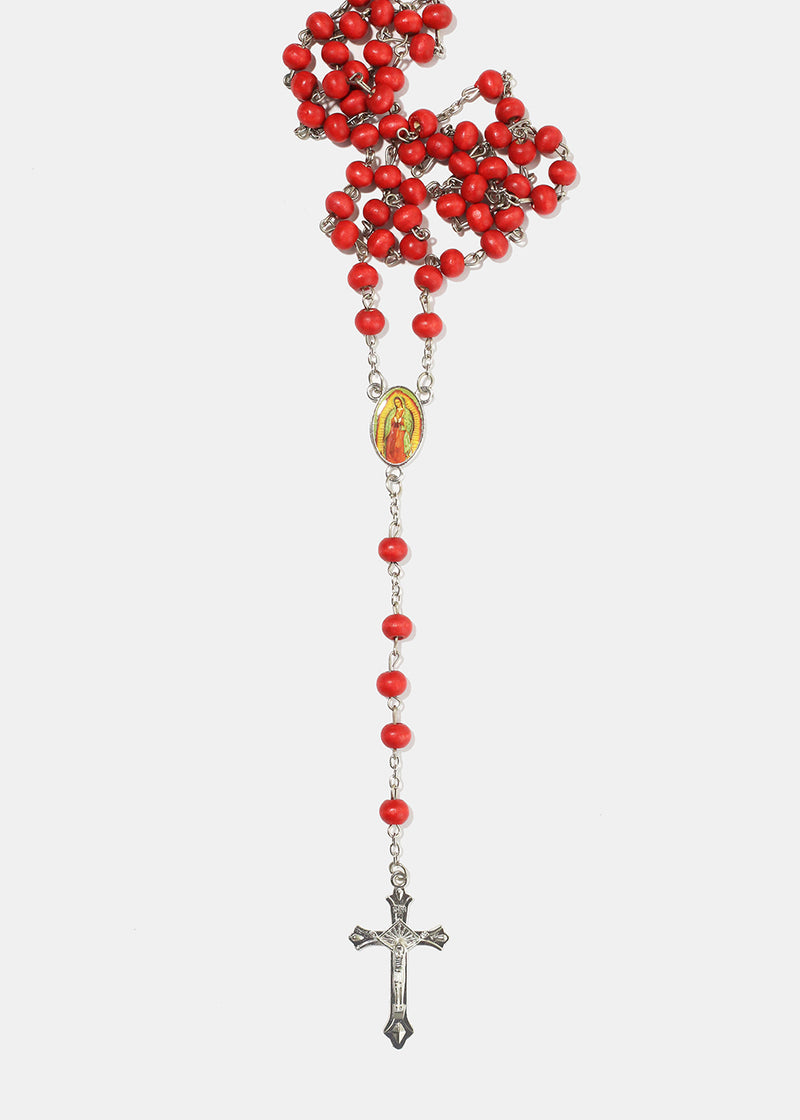 Red Beaded Rosary Silver JEWELRY - Shop Miss A