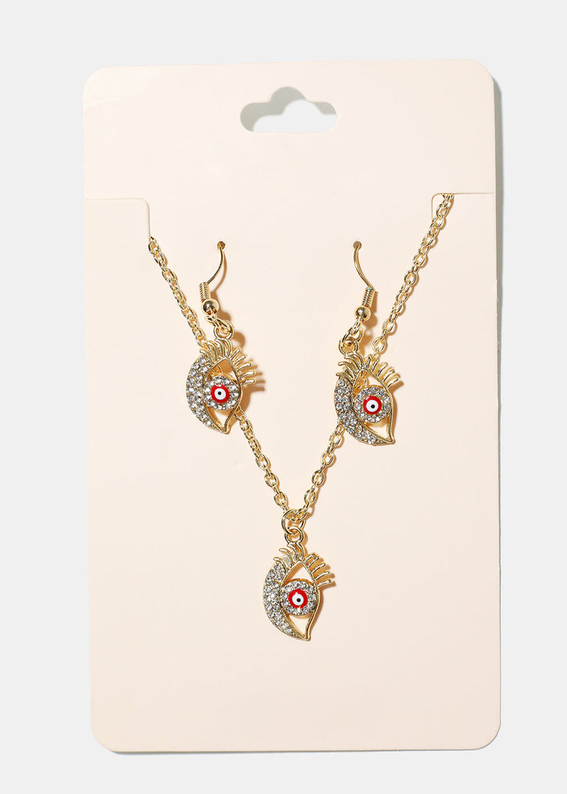 Evil Eye Necklace & Earring Set Red/Gold JEWELRY - Shop Miss A