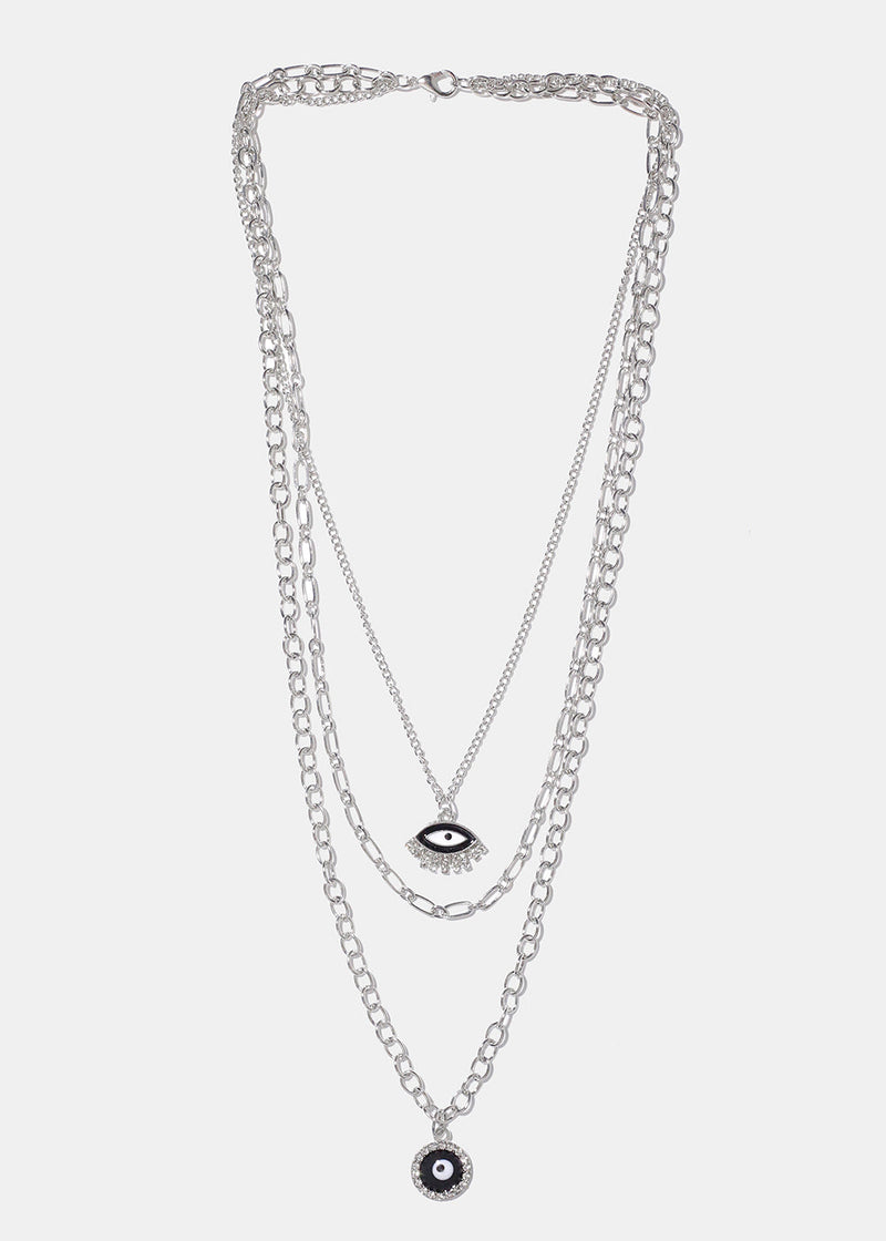 Layered Evil Eye Necklace Black/Silver JEWELRY - Shop Miss A