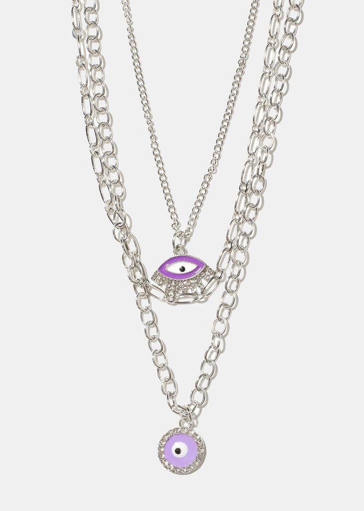 Layered Evil Eye Necklace Purple/Silver JEWELRY - Shop Miss A