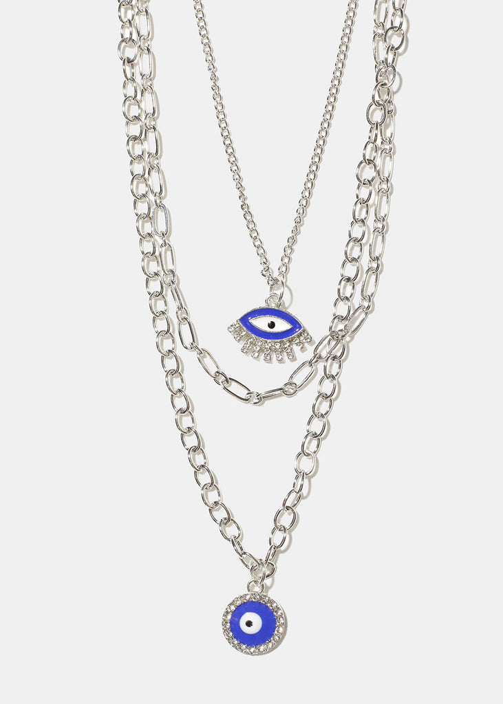 Layered Evil Eye Necklace Blue/Silver JEWELRY - Shop Miss A
