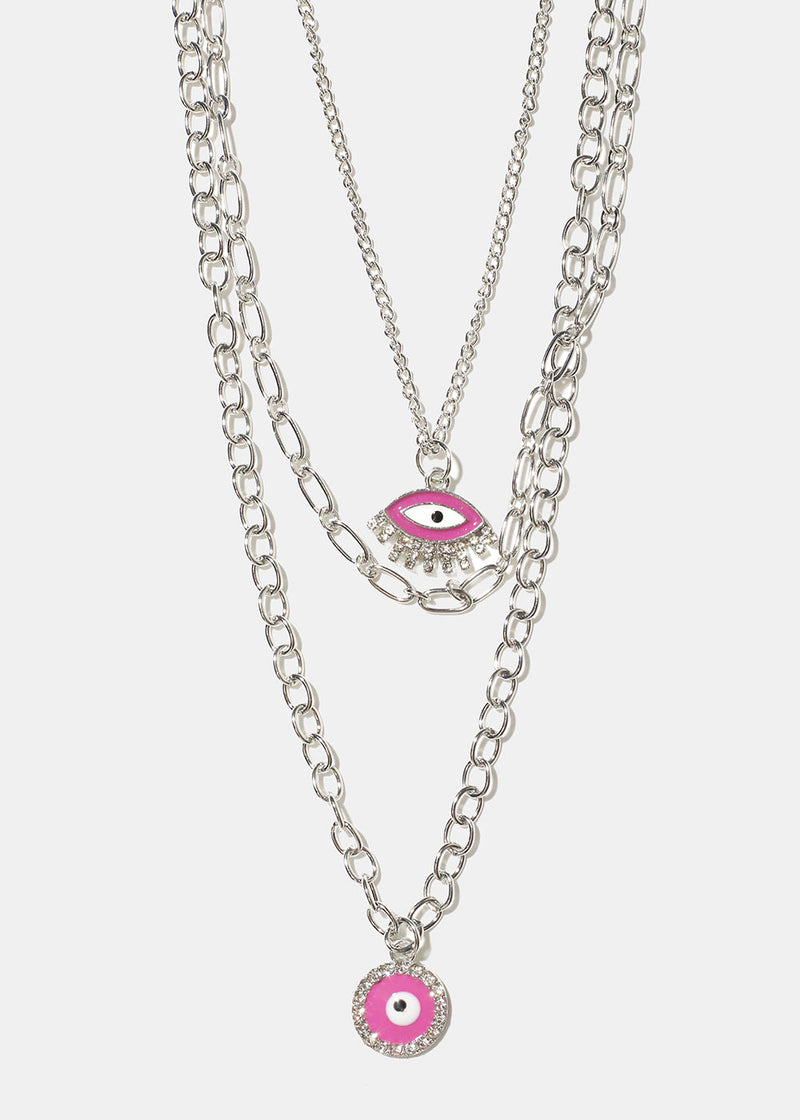 Layered Evil Eye Necklace Pink/SIlver JEWELRY - Shop Miss A