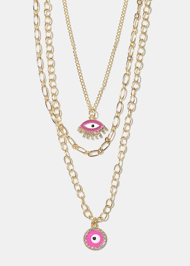 Layered Evil Eye Necklace Pink/Gold JEWELRY - Shop Miss A