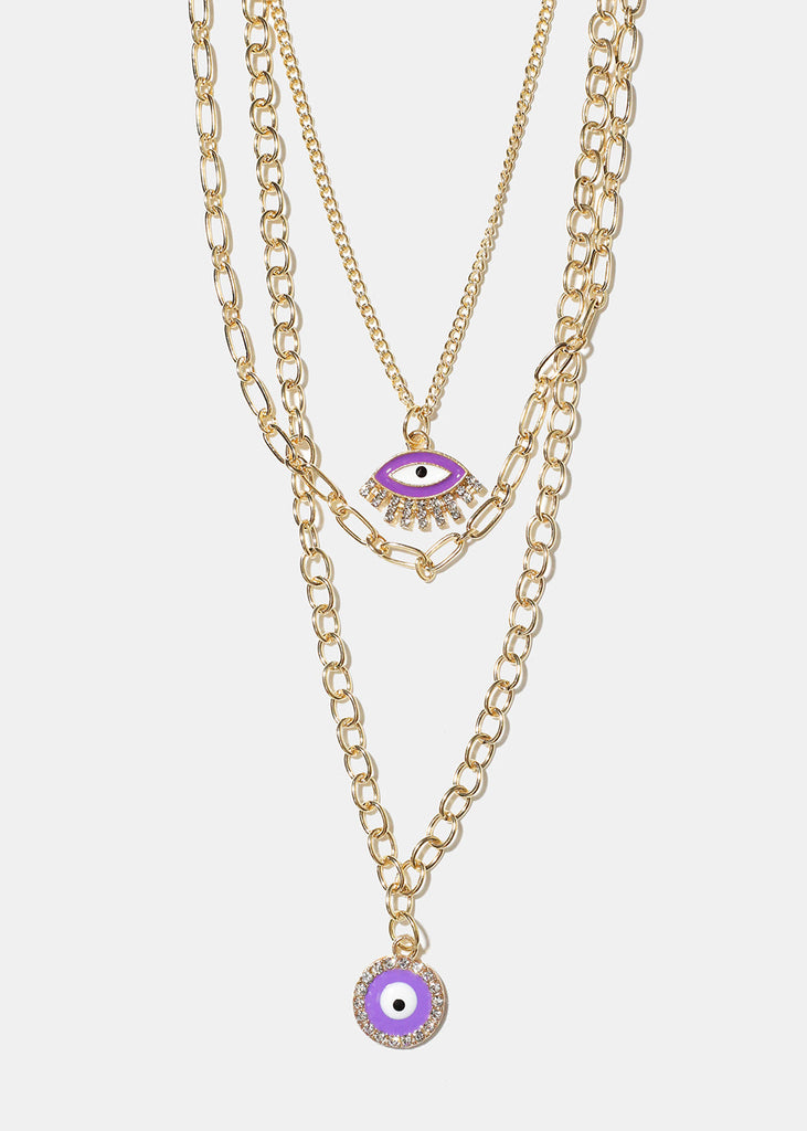 Layered Evil Eye Necklace Purple/Gold JEWELRY - Shop Miss A