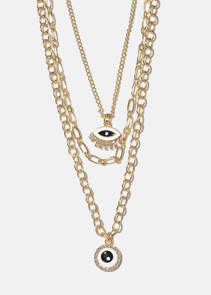 Layered Evil Eye Necklace White/Gold JEWELRY - Shop Miss A