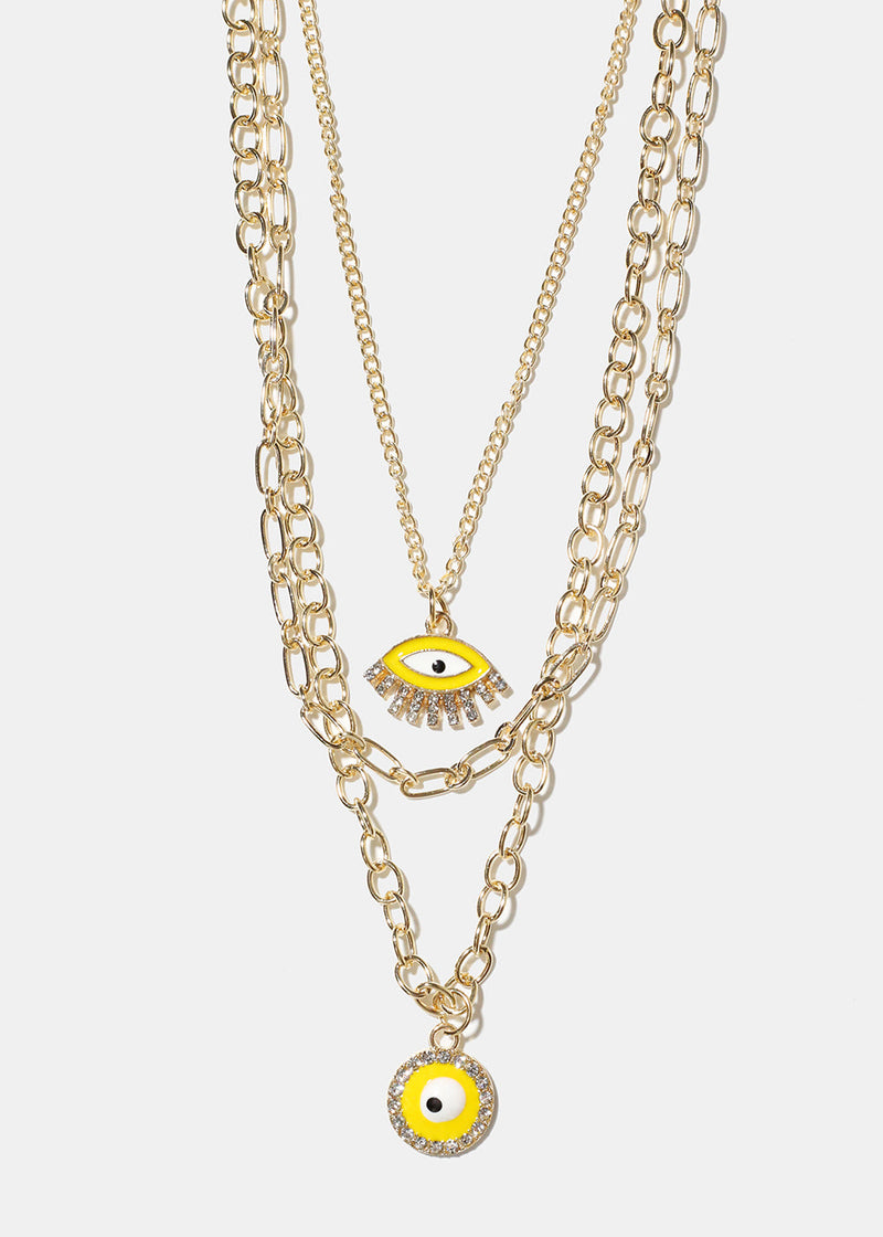 Layered Evil Eye Necklace Yellow/Gold JEWELRY - Shop Miss A