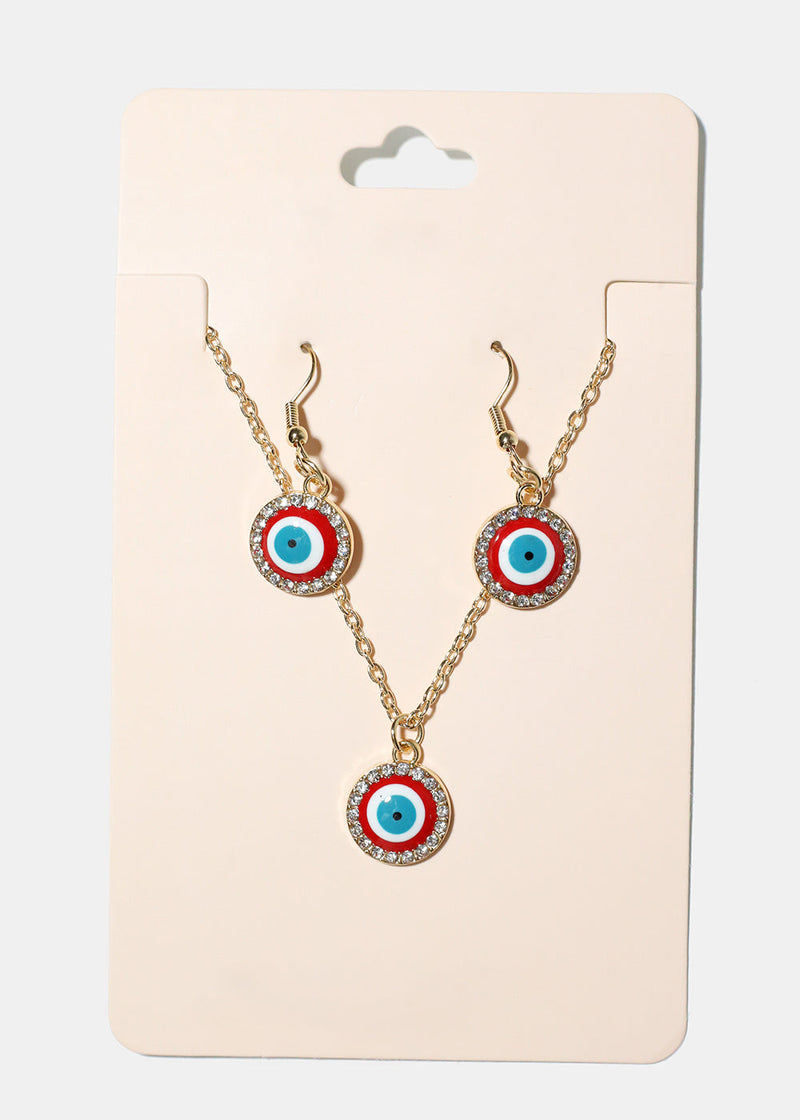 Evil Eye & Necklace Earring Set Red/Gold JEWELRY - Shop Miss A