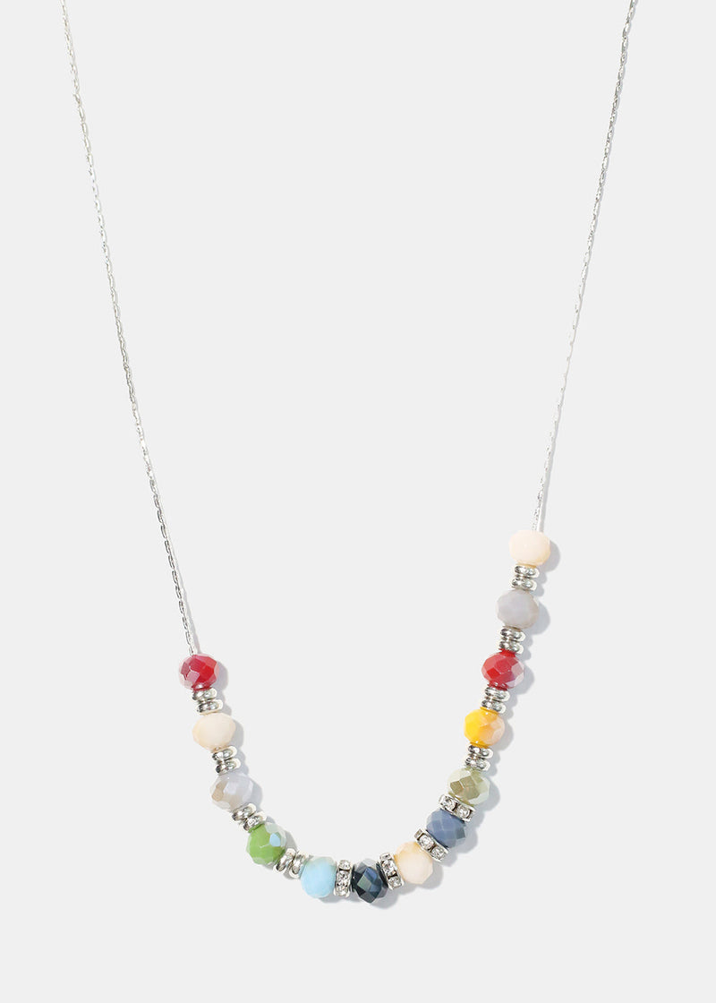 Multi Colorful Bead Necklace Silver JEWELRY - Shop Miss A