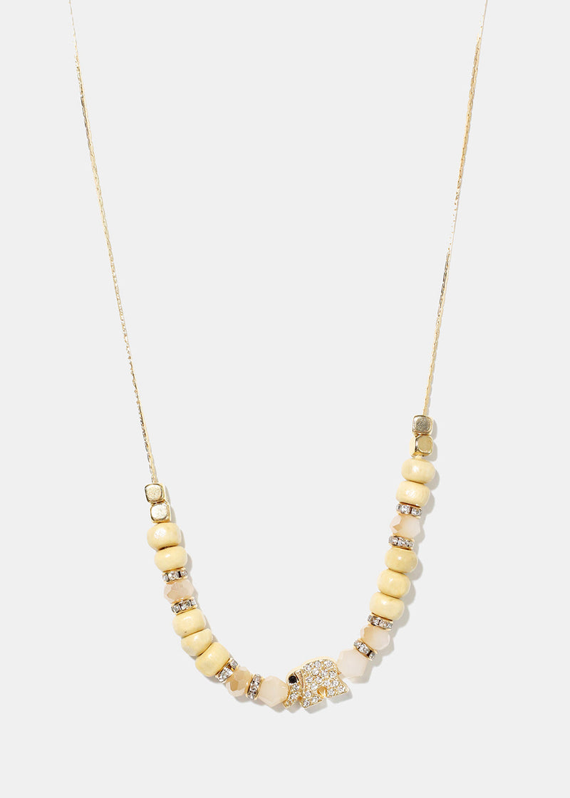 Bead Necklace with Elephant Charm Cream JEWELRY - Shop Miss A