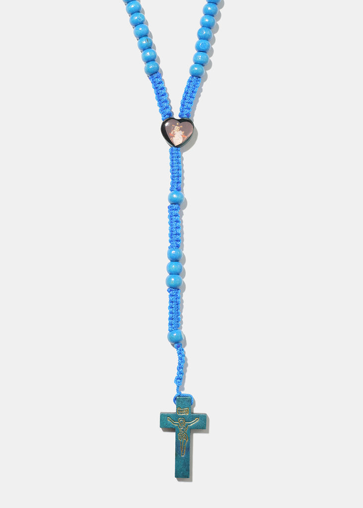 Wooden Color Rosary Necklace Blue JEWELRY - Shop Miss A