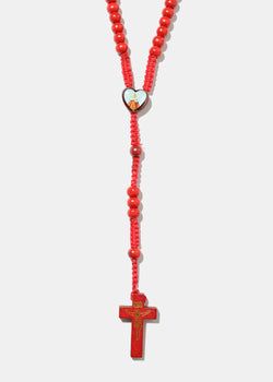 Wooden Color Rosary Necklace Red JEWELRY - Shop Miss A