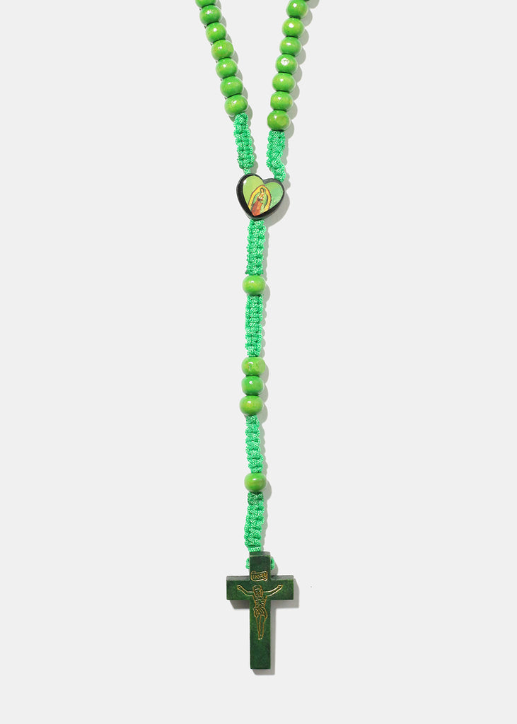 Wooden Color Rosary Necklace Green JEWELRY - Shop Miss A