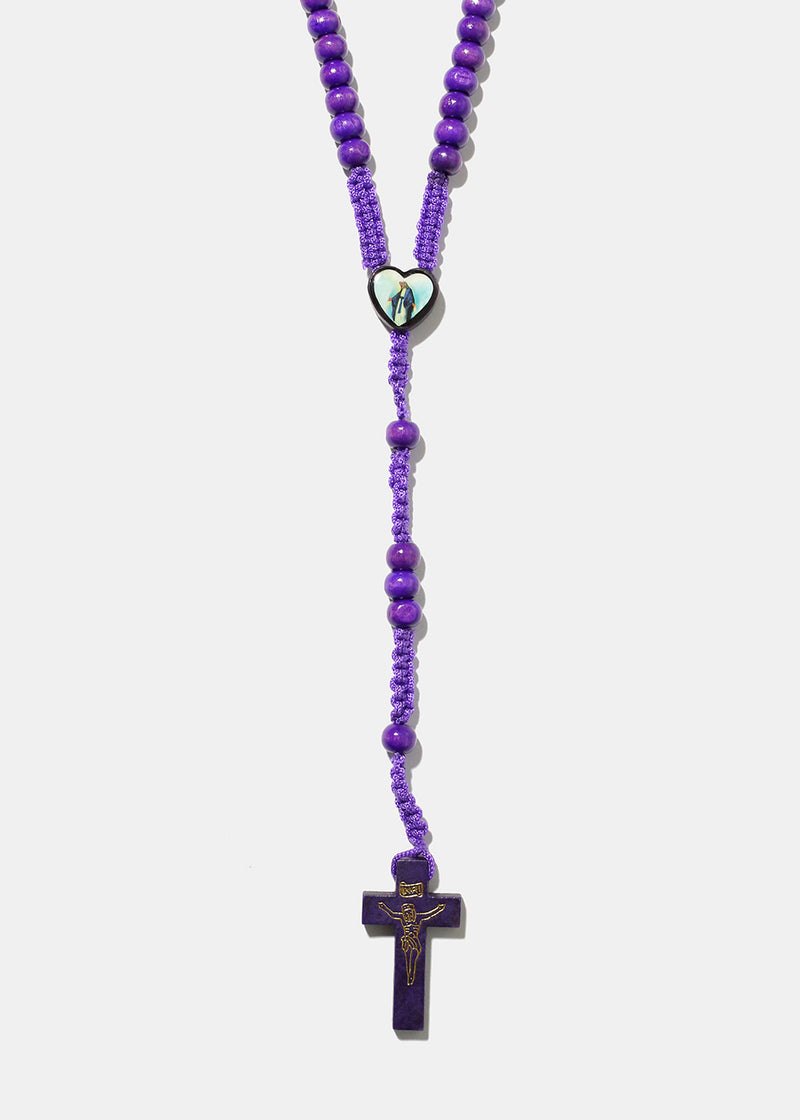 Wooden Color Rosary Necklace Purple JEWELRY - Shop Miss A