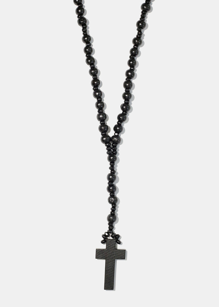Wooden Bead Rosary Black JEWELRY - Shop Miss A