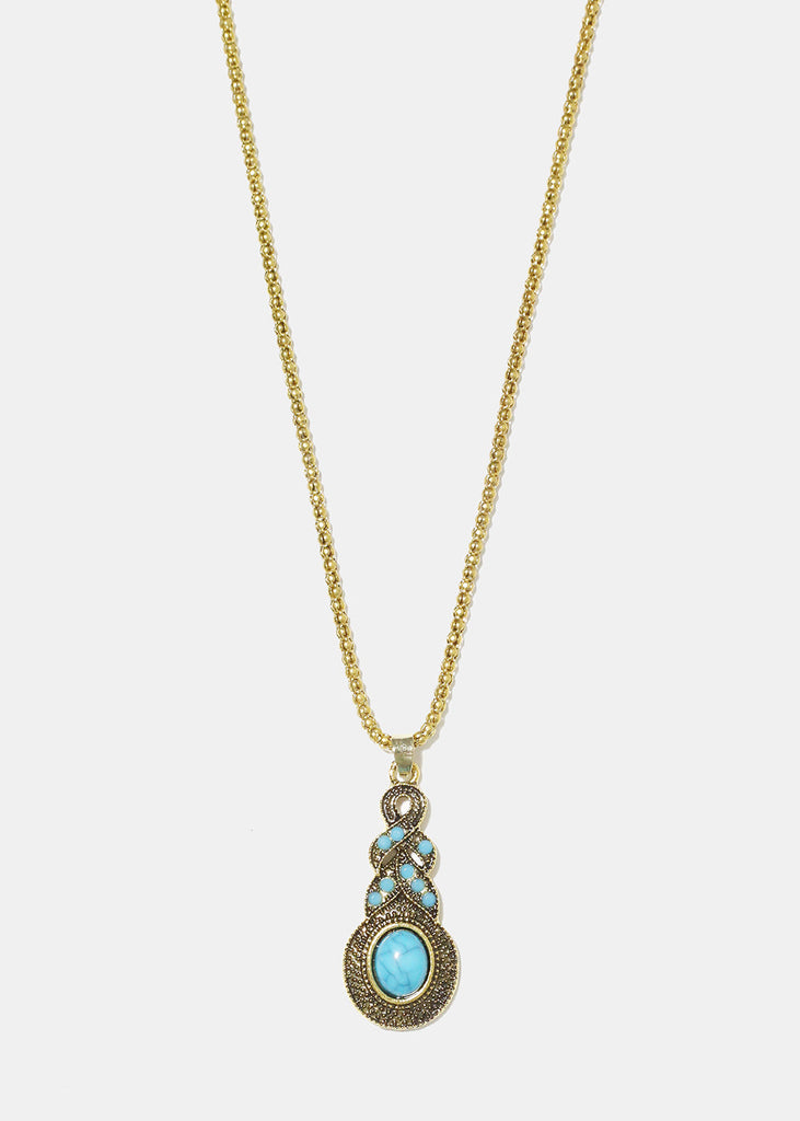 Turquoise Knotted Necklace Gold JEWELRY - Shop Miss A