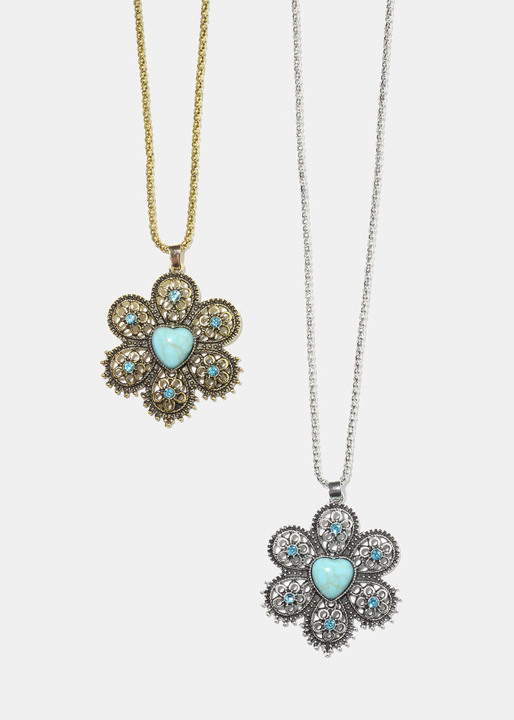 Turquoise Flower Necklace  JEWELRY - Shop Miss A