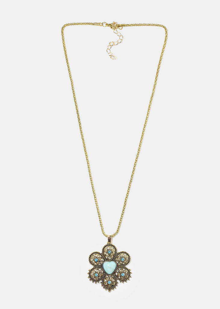 Turquoise Flower Necklace Gold JEWELRY - Shop Miss A