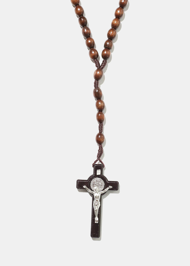 Wooden Bead Rosary Brown JEWELRY - Shop Miss A