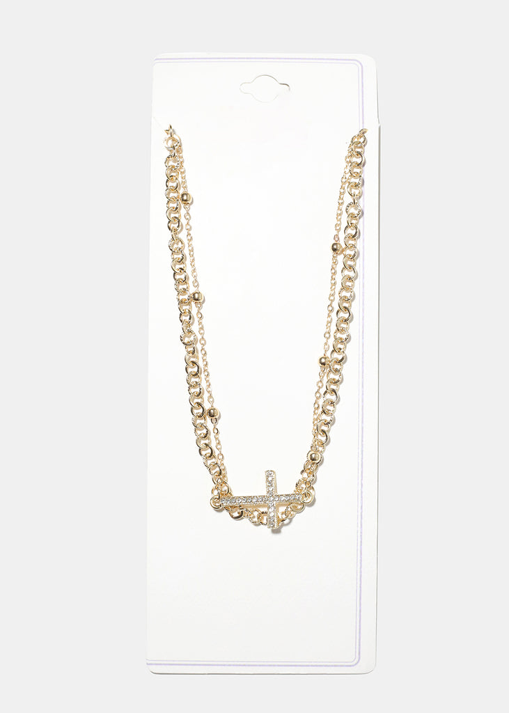 Layered Necklace with Cross Gold JEWELRY - Shop Miss A
