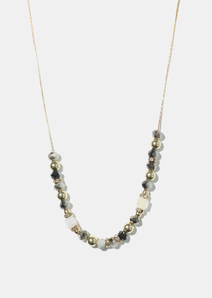 Beaded Stone Necklace Black JEWELRY - Shop Miss A