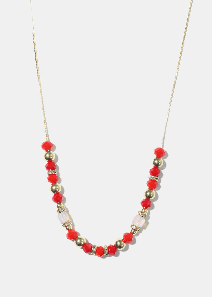 Beaded Stone Necklace Red JEWELRY - Shop Miss A