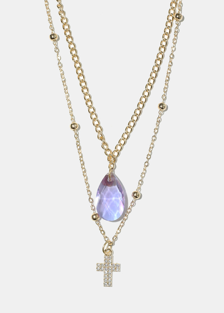 Teardrop Cross  Layered Necklace L. Blue JEWELRY - Shop Miss A