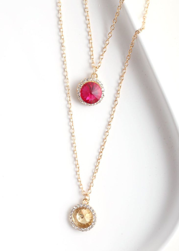 Circle Gem Layered Necklace G. Red JEWELRY - Shop Miss A