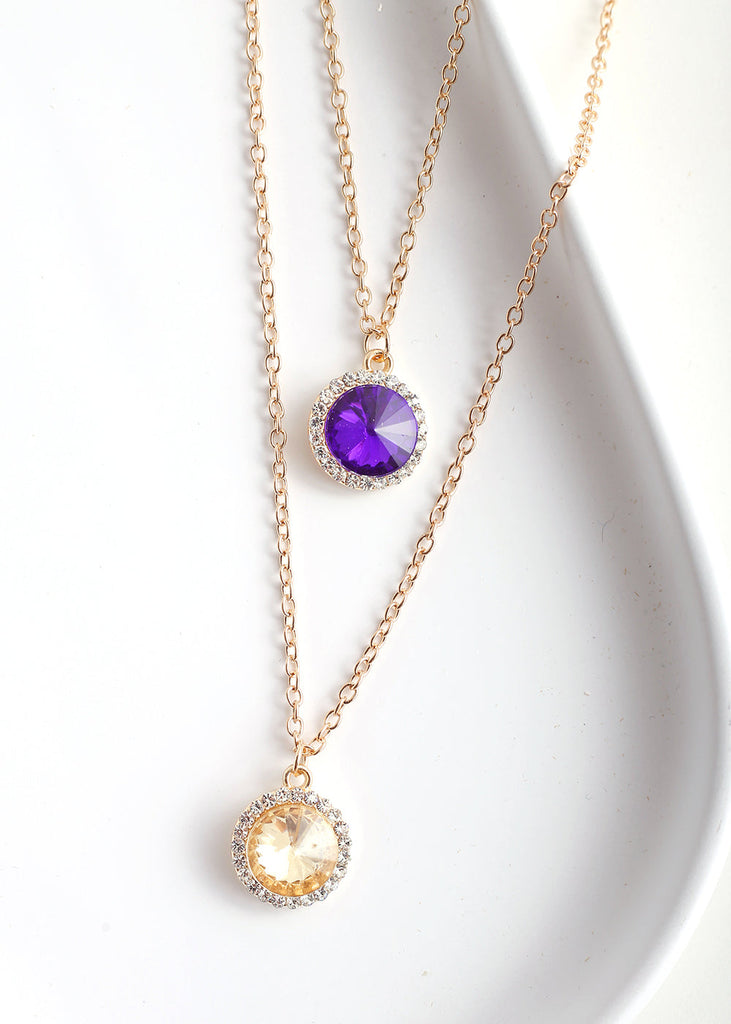 Circle Gem Layered Necklace G. Purple JEWELRY - Shop Miss A