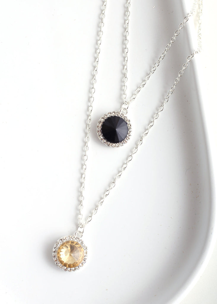 Circle Gem Layered Necklace S. Black JEWELRY - Shop Miss A
