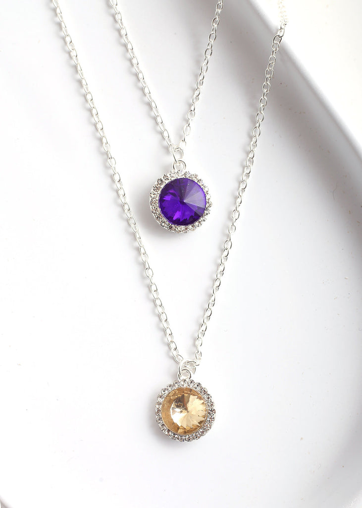 Circle Gem Layered Necklace S. Purple JEWELRY - Shop Miss A