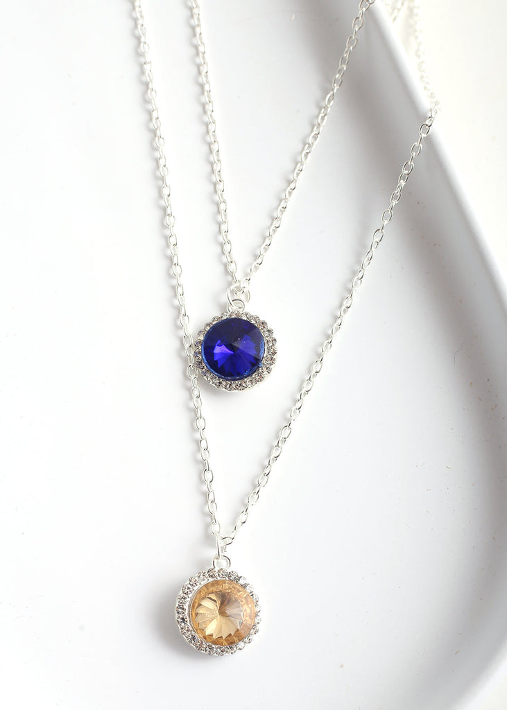 Circle Gem Layered Necklace S. Blue JEWELRY - Shop Miss A