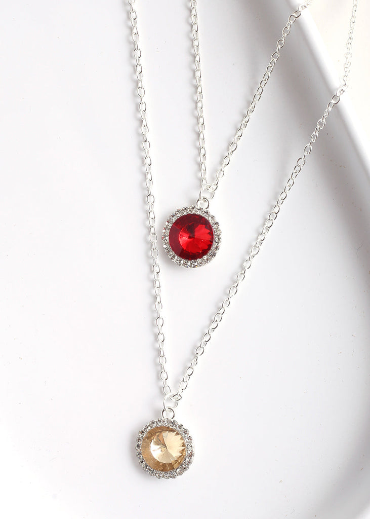 Circle Gem Layered Necklace S. Red JEWELRY - Shop Miss A