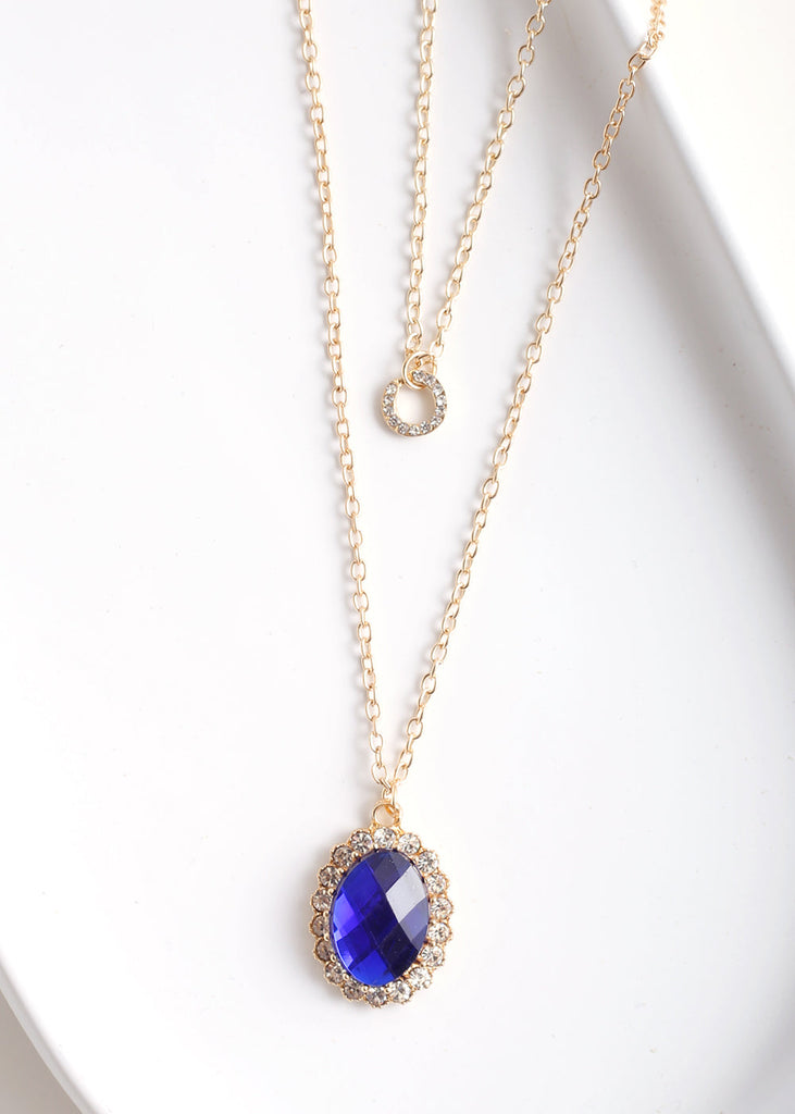 Vintage Oval Gem Long Necklace G. Blue JEWELRY - Shop Miss A