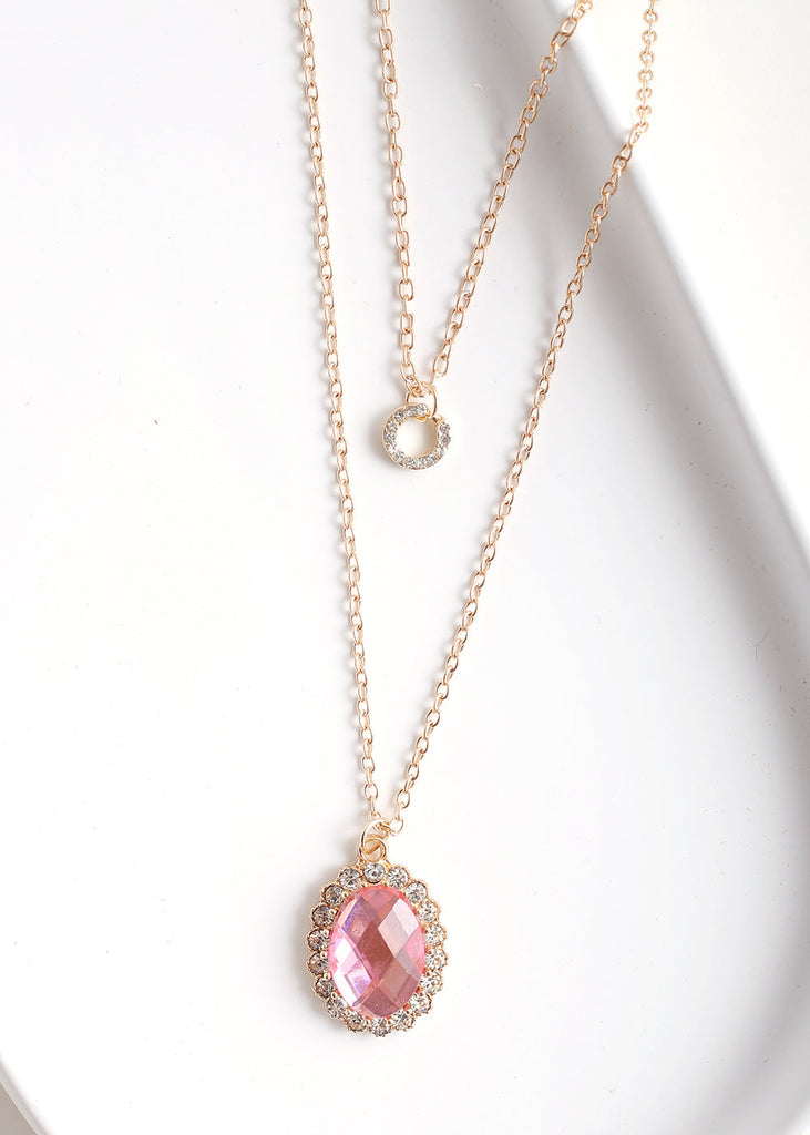 Vintage Oval Gem Long Necklace G. L. Pink JEWELRY - Shop Miss A