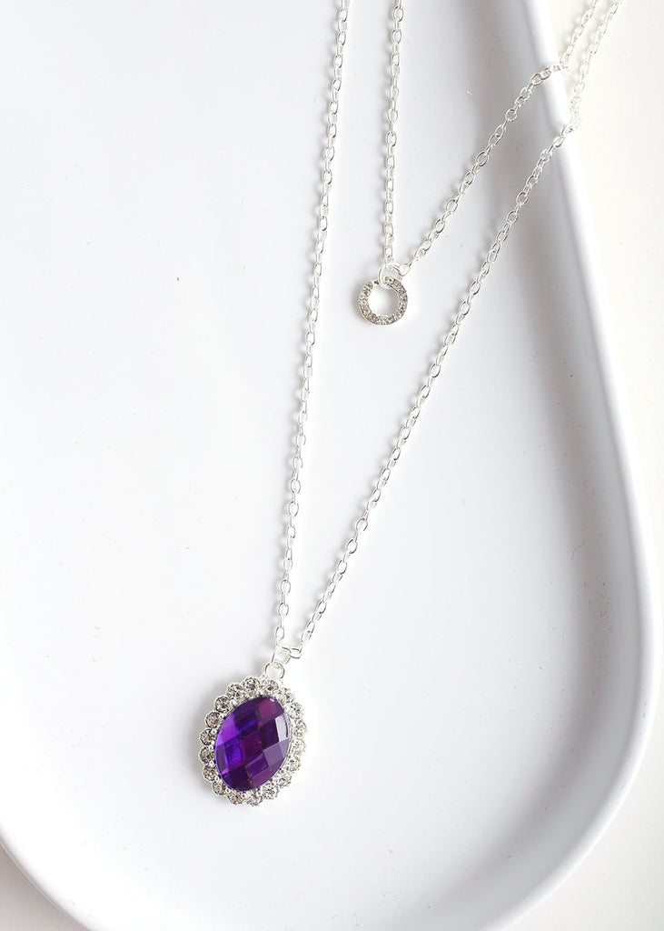 Vintage Oval Gem Long Necklace S. Purple JEWELRY - Shop Miss A