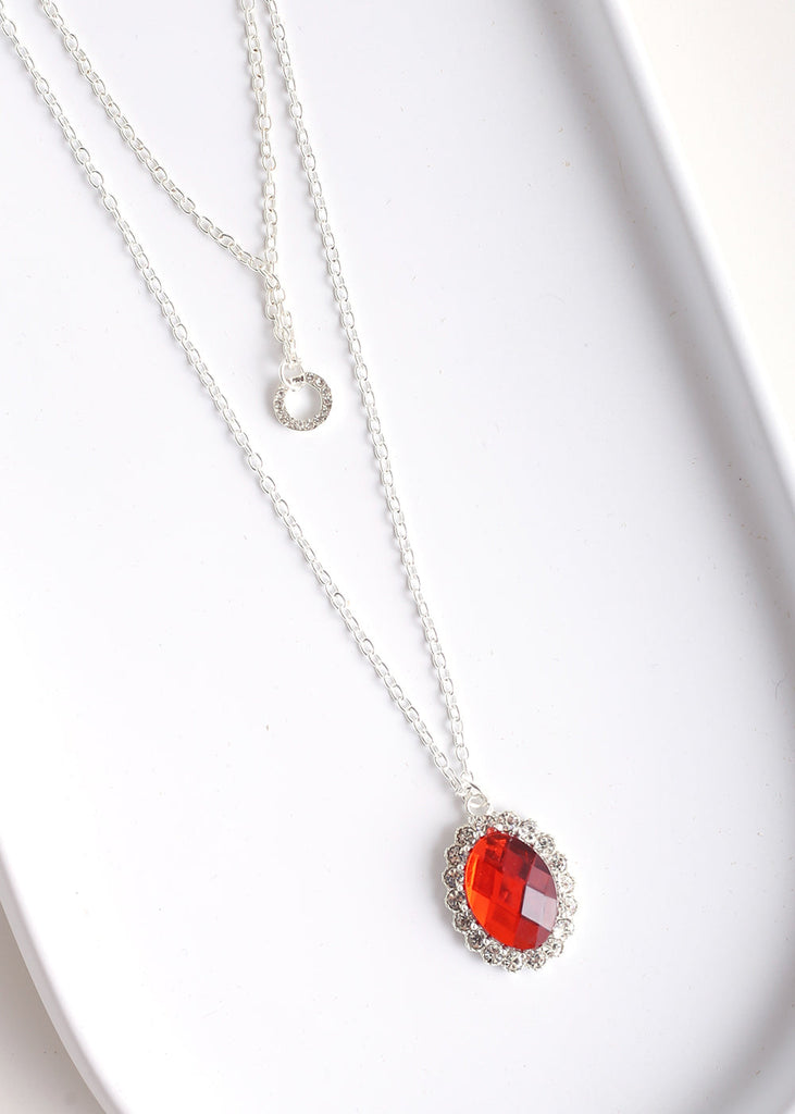 Vintage Oval Gem Long Necklace S. Red JEWELRY - Shop Miss A