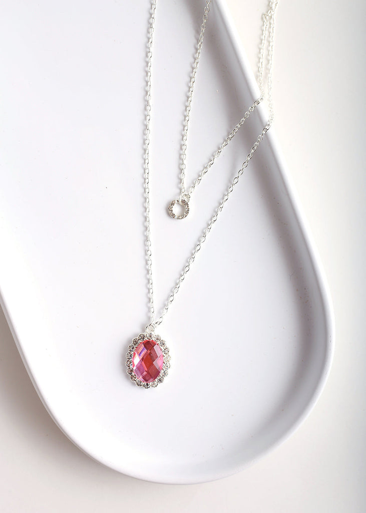 Vintage Oval Gem Long Necklace S. L Pink JEWELRY - Shop Miss A