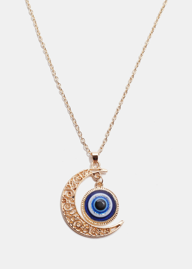 Evil Eye & Crescent Moon Necklace Gold JEWELRY - Shop Miss A