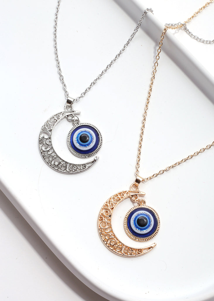Evil Eye & Crescent Moon Necklace  JEWELRY - Shop Miss A
