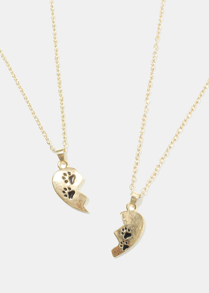 Friendship Heart Necklace with Paw Print Gold JEWELRY - Shop Miss A