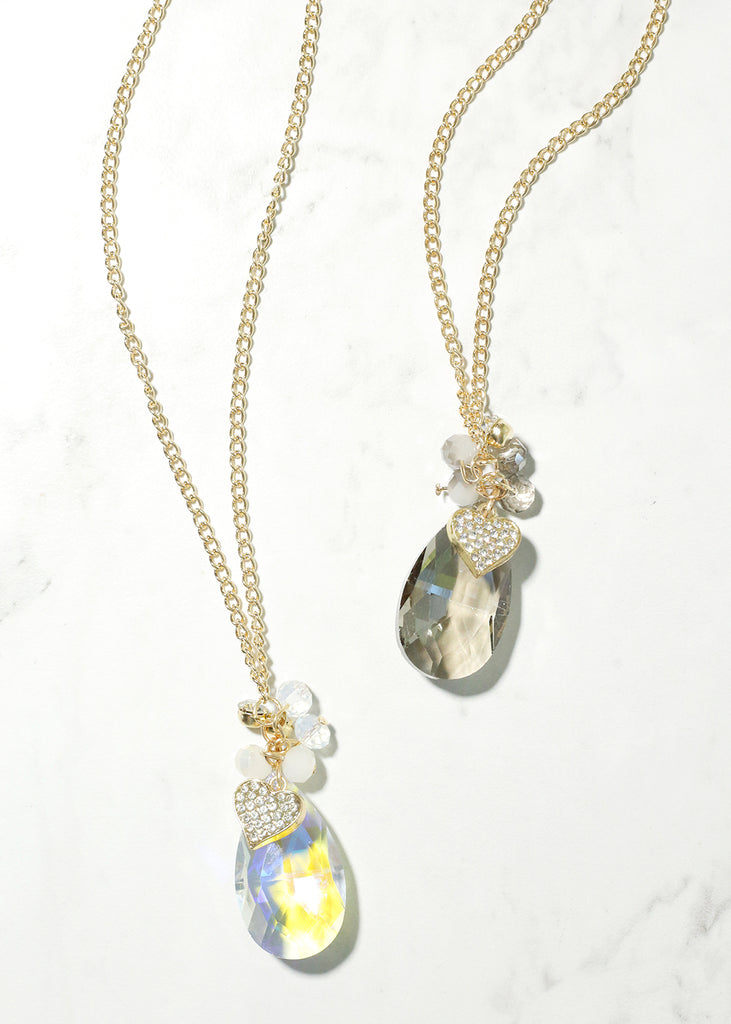 Teardrop Gem Stone Necklace with Heart Charm  JEWELRY - Shop Miss A
