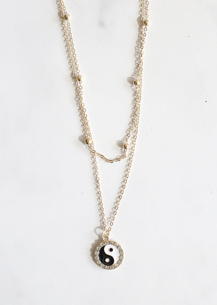 Rhinestone Yin & Yang Charm Necklace Gold JEWELRY - Shop Miss A