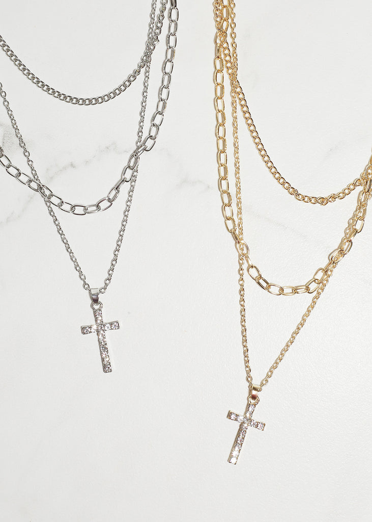 3 Layered Rhinestone Cross Necklace  JEWELRY - Shop Miss A