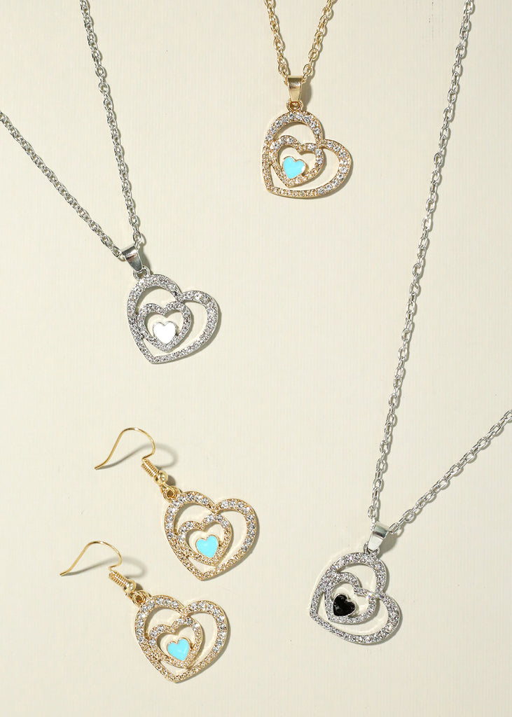 Double Heart Necklace with Earrings  JEWELRY - Shop Miss A