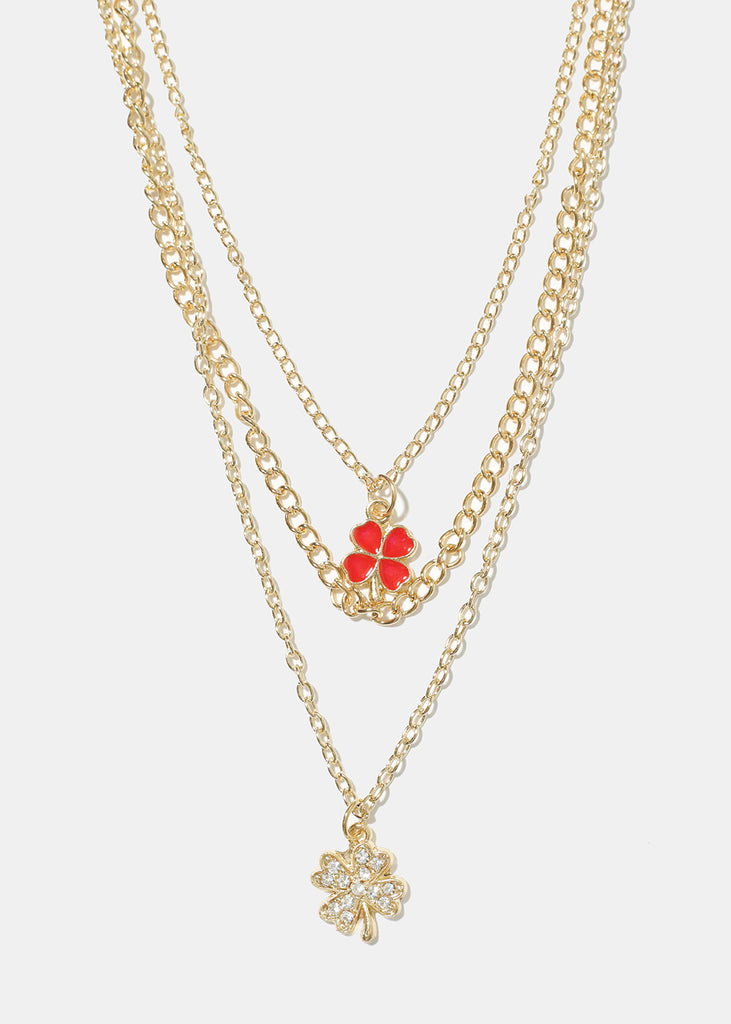 Clover Charm Pendant Layered Necklace Red JEWELRY - Shop Miss A